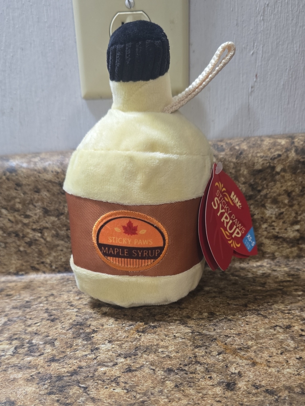 Bark Sticky Paws Syrup Plush Bottle Dog Tpy Black, Cream, Brown Size XS-S NWT